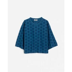 Madewell Women's Embroidered Wide-Sleeve Boxy Tee NV969 Sunfaded Blue Size M NWT